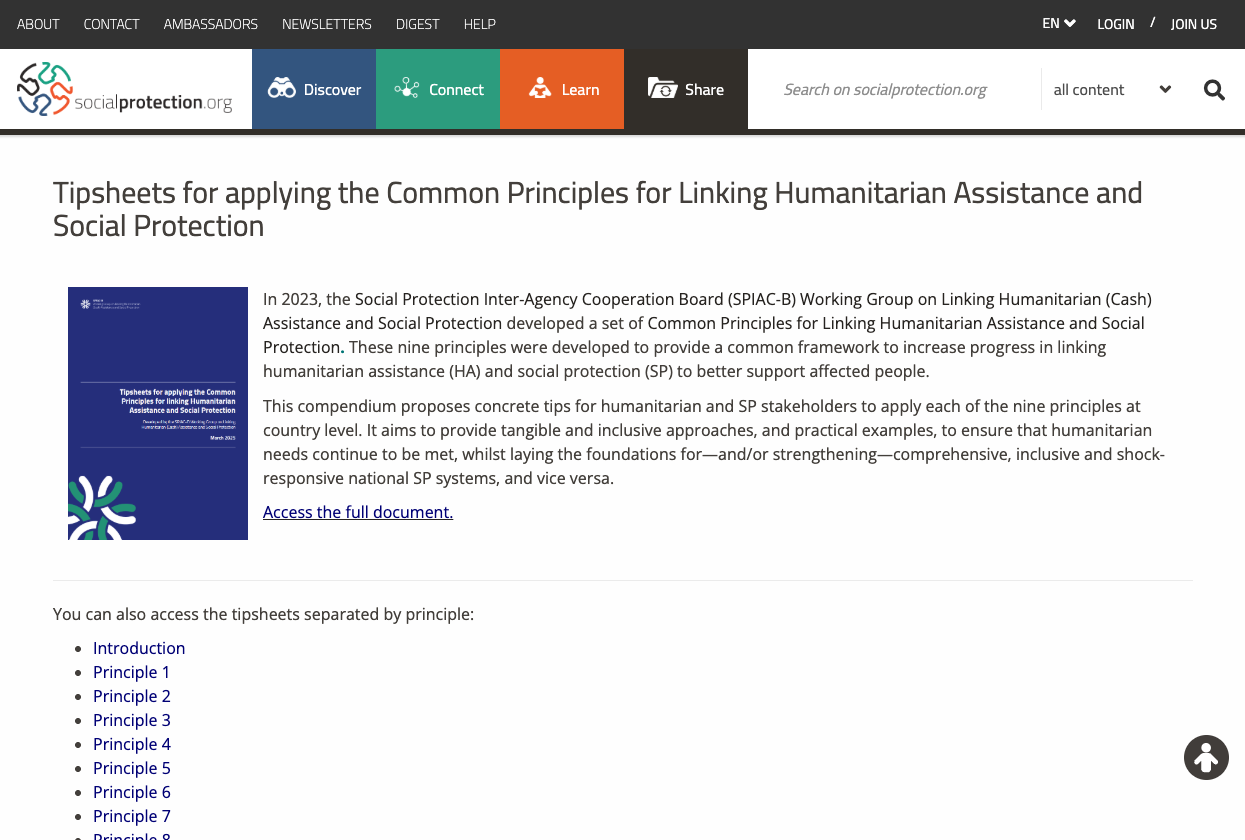 Common Principles for Linking Humanitarian Assistance and Social Protection
