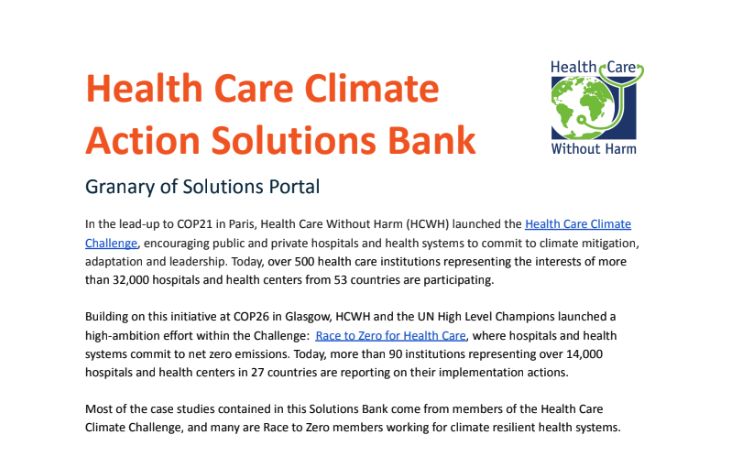Health Care Climate Action Solutions Bank