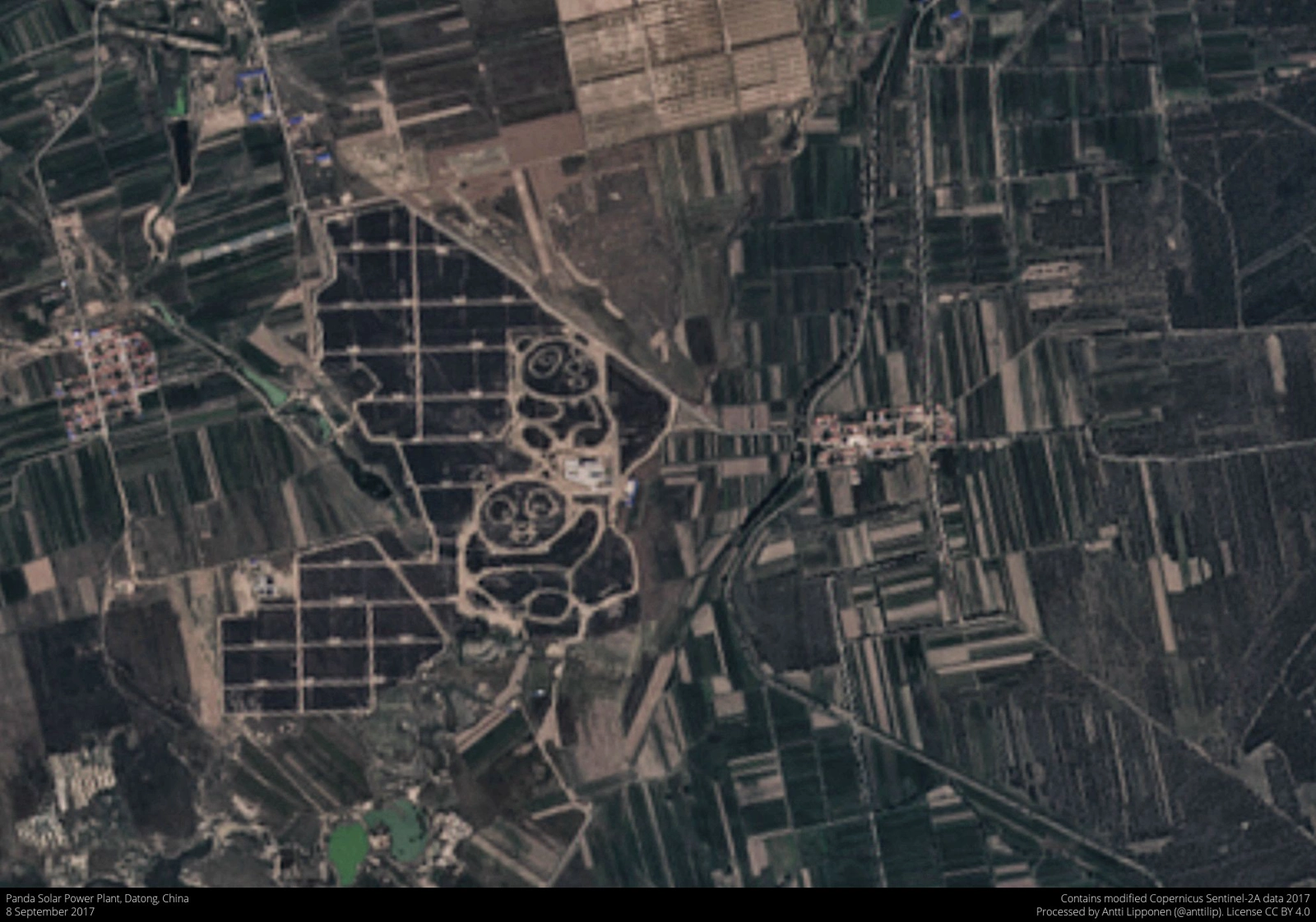 Panda solar power plant in Datong, China, September 2017. Seen by Sentinel-2A satellite