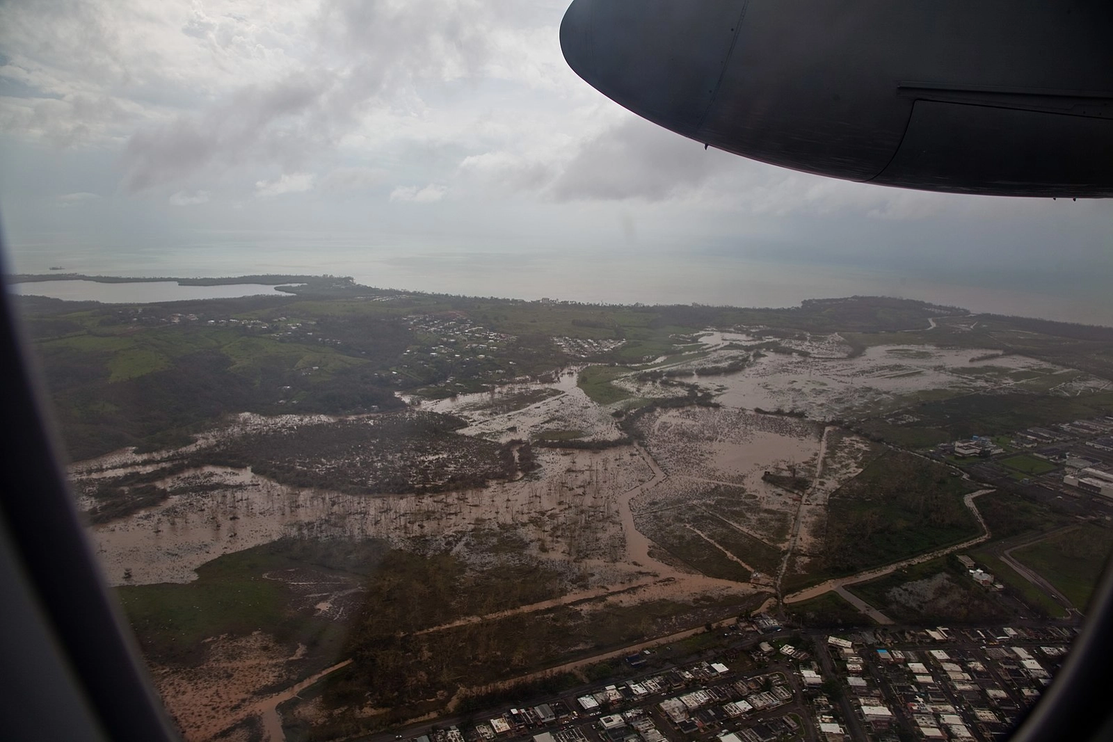 Flooding seen from the air as a US Customs and Border Protection, Air and Marine Operations, DHC-8 prepares to land in Aguadilla, Puerto Rico, September 22, 2017. US Customs and Border Protection photo by Kris Grogan.
