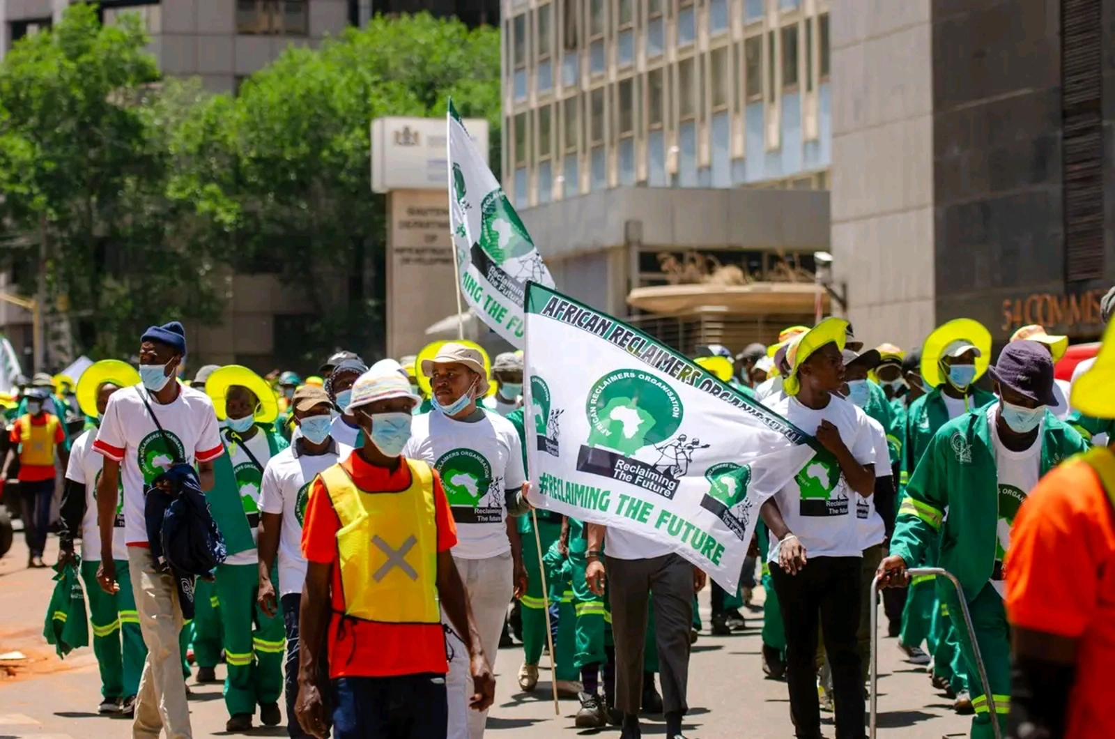 | Image: Workers of the African Reclaimers Organization at a local demonstration