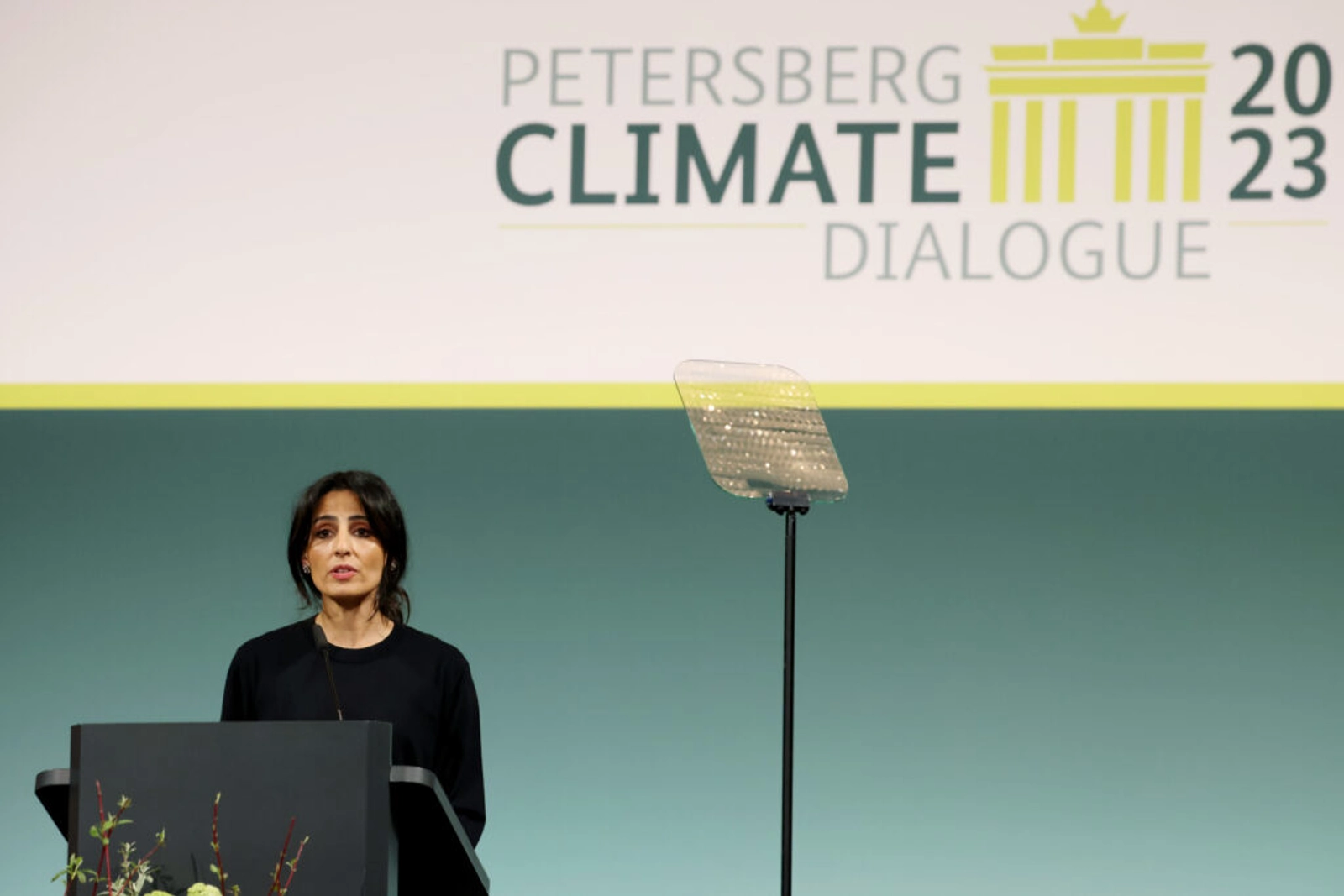 Her Excellency Razan Al Mubarak, UN Climate Change High-Level Champion for the COP28 Presidency, speaking at the 14th Petersberg Dialogue.